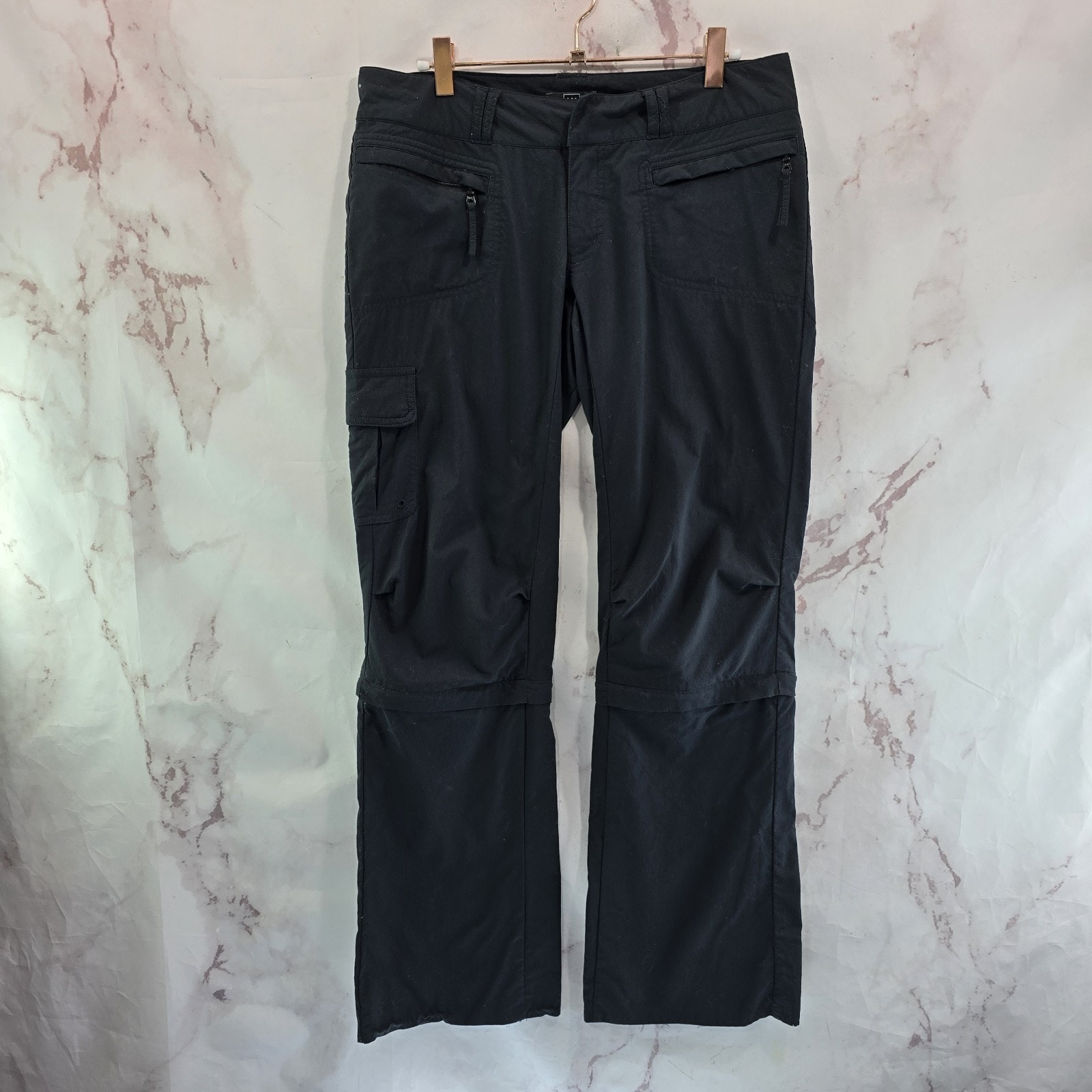 Rei Pants Womens 6 X 30 Black Zip Off Convertible Hiking Nylon Upf Capri Stretch